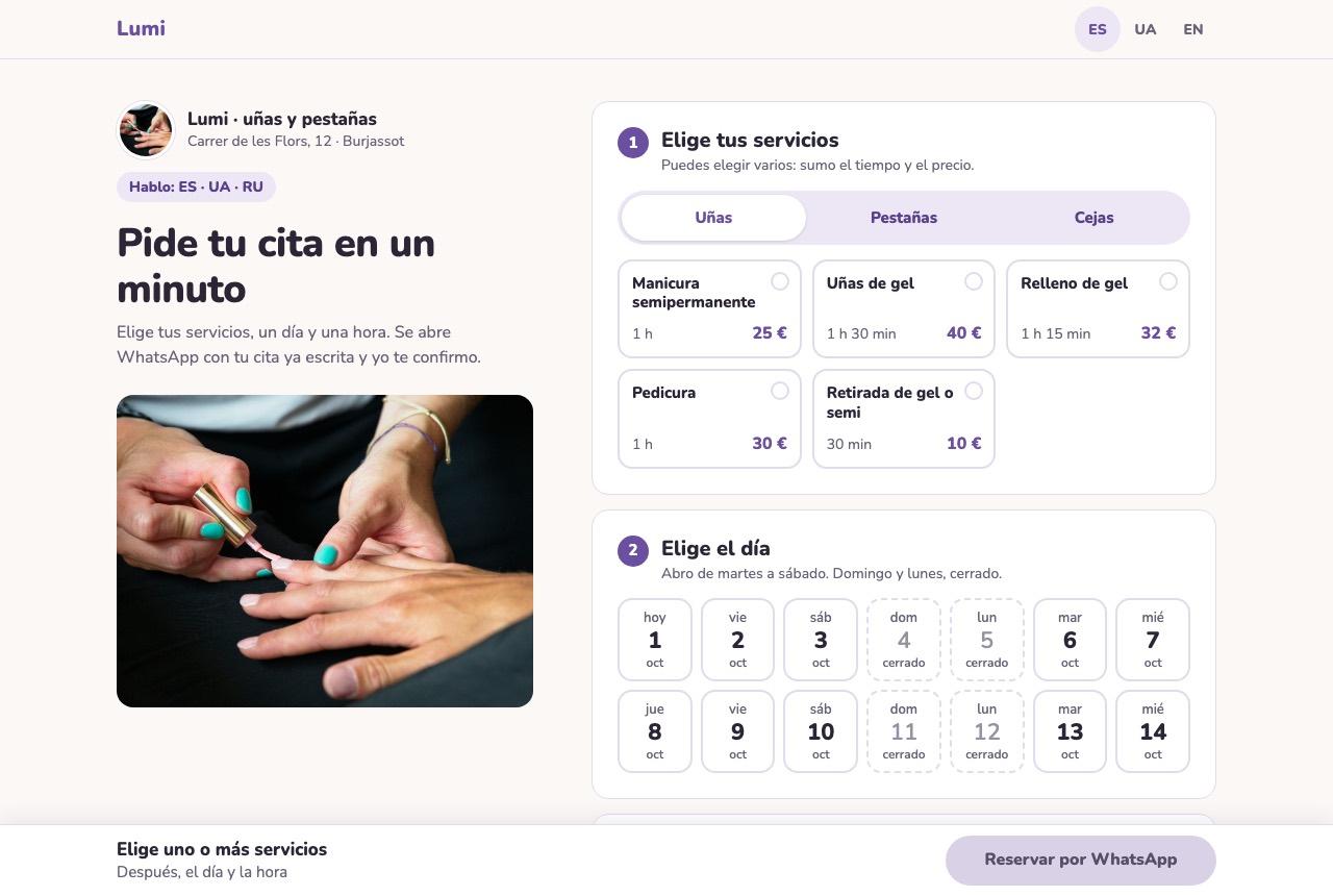 Web de citas: servicios, días y horas como en una app