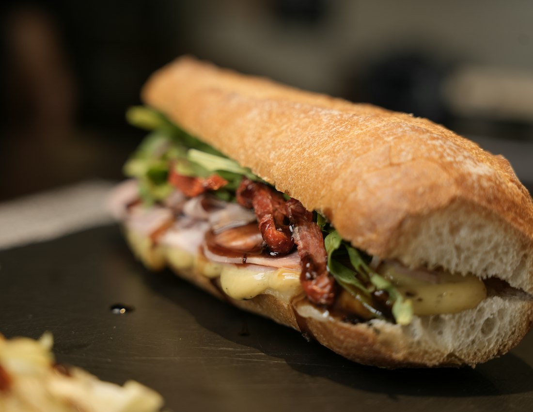 A freshly made baguette, crisp on the outside