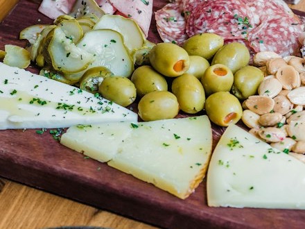 Cured cheese, gherkins and stuffed olives